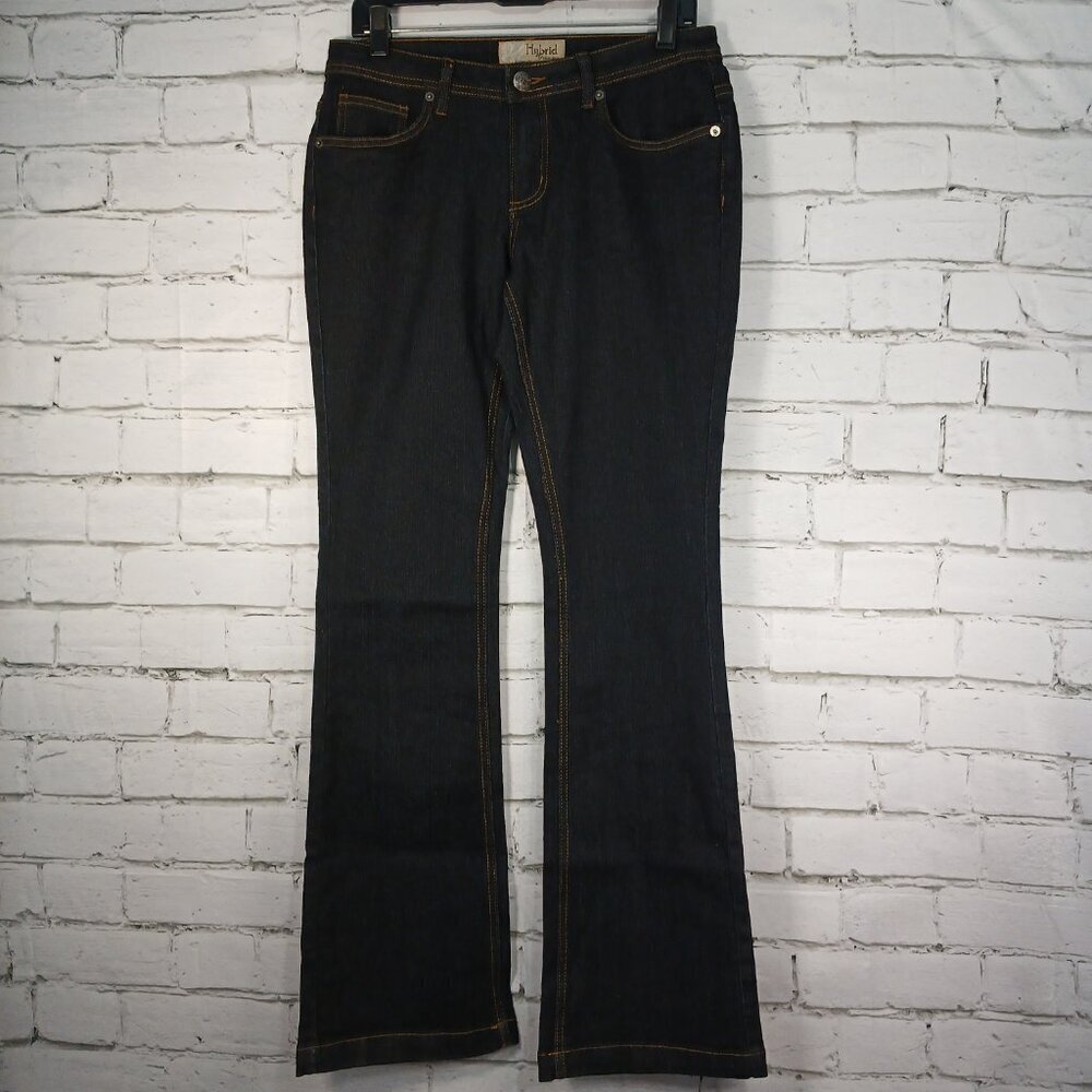 WOMENS HYBRID AND COMPANY DARK WASH FLARE LEG JEANS SIZE 7 NWOT